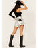 Image #1 - Saints & Hearts Women's Metallic High Rise Star Back Shorts , Silver, hi-res