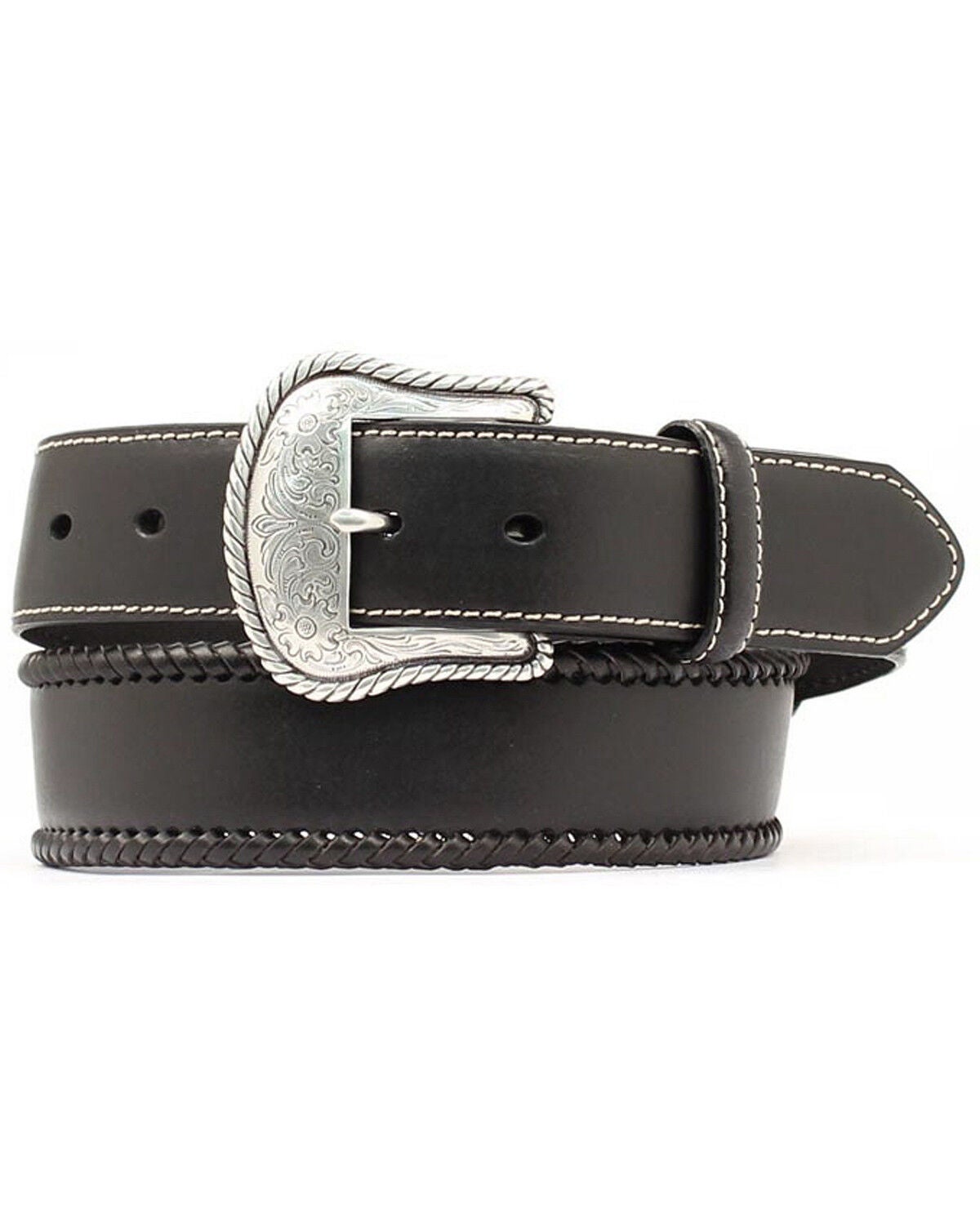 Nocona Belt Co. Men's Top Hand Lace Edge Concho Western Belt - Big, Black, hi-res