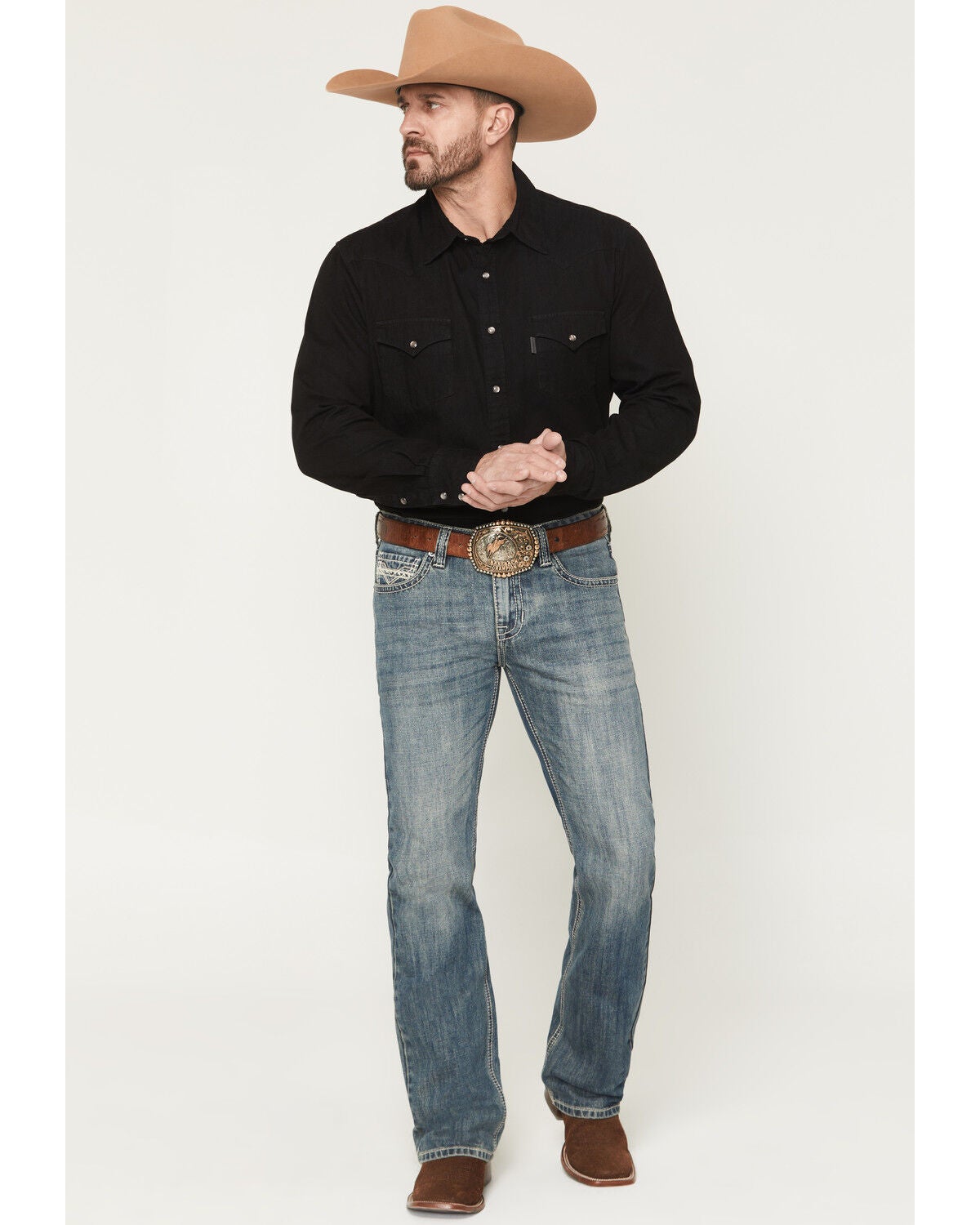 Image #1 - Rock & Roll Denim Men's Pistol Dark Wash Bootcut Denim Jeans, Dark Wash, hi-res