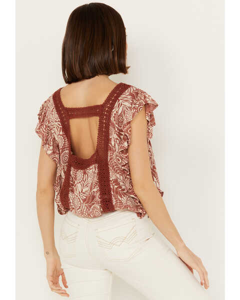Image #4 - Angie Women's Butterfly Sleeve Floral Top, Rust Copper, hi-res