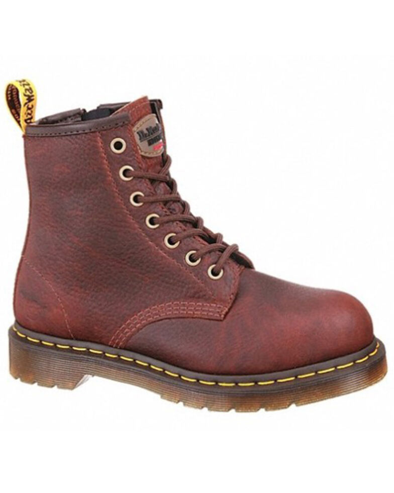 Dr Martens Men's Maple Brown Lace-Up Steel Toe Work Boots , Mahogany, hi-res