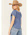 Image #4 - Jolt Women's Peasant Short Sleeve Button-Down Shirt, Navy, hi-res