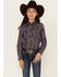 Image #1 - Cruel Girl Girls' Southwestern Stripe Print Long Sleeve Snap Western Shirt, Navy, hi-res