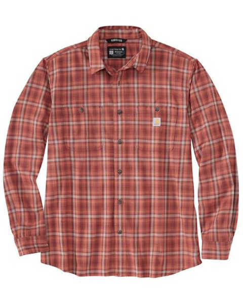 Image #1 - Carhartt Men's Relaxed Fit Lightweight Plaid Print Long Sleeve Button-Down Work Shirt, Dark Brown, hi-res