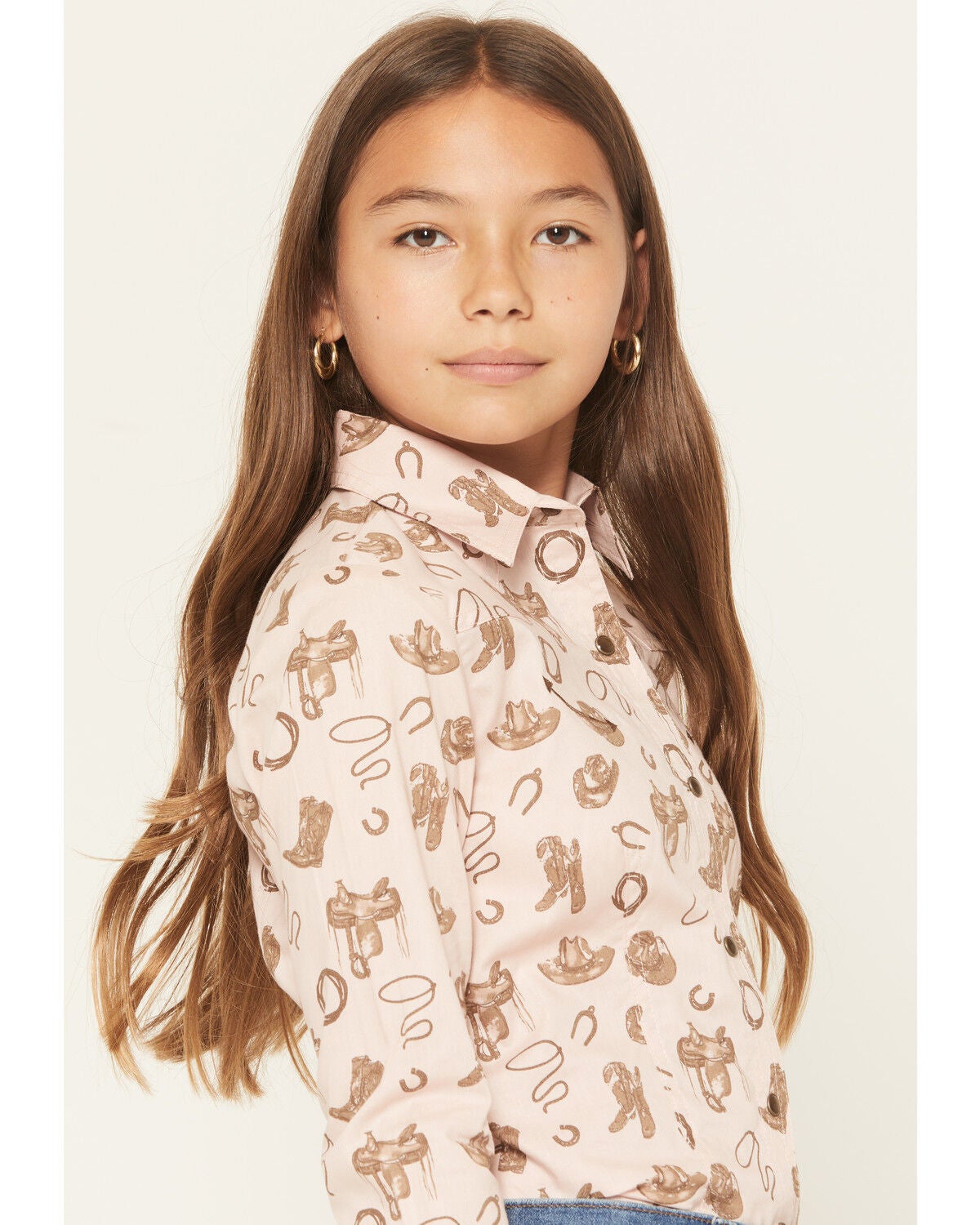 Image #2 - Cruel Girl Girls' Conversational Print Long Sleeve Snap Western Shirt, Pink, hi-res