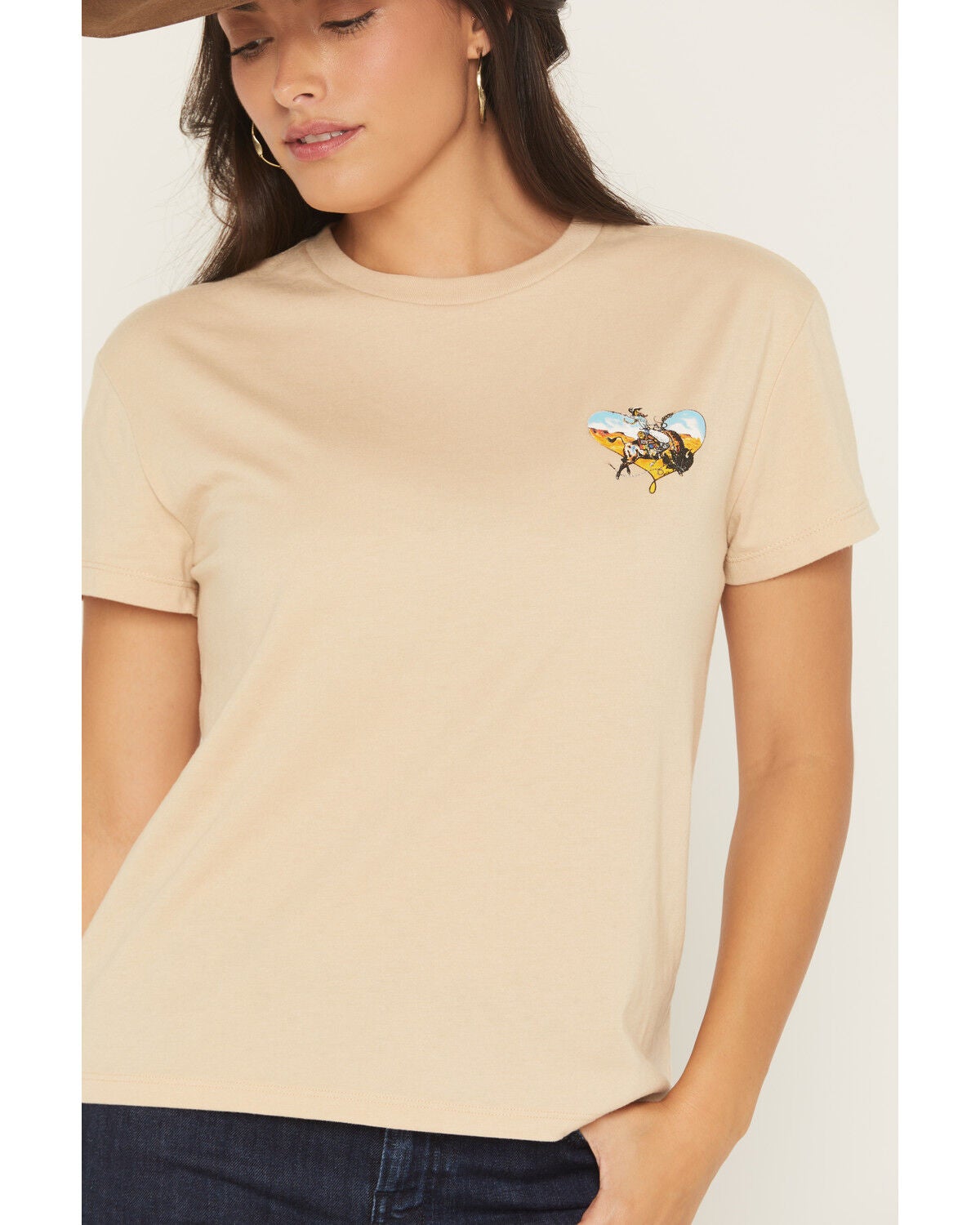 Image #3 - Hooey Women's Heart Cowboy Short Sleeve Graphic Tee, Tan, hi-res