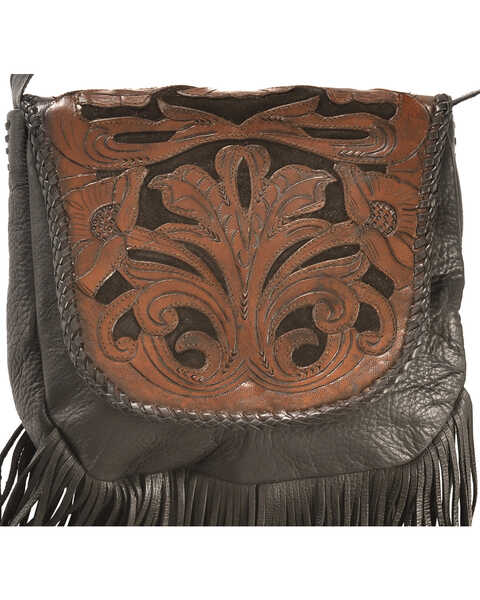 Kobler Leather Black Hand-Tooled Antique Finish Bag, Black, hi-res