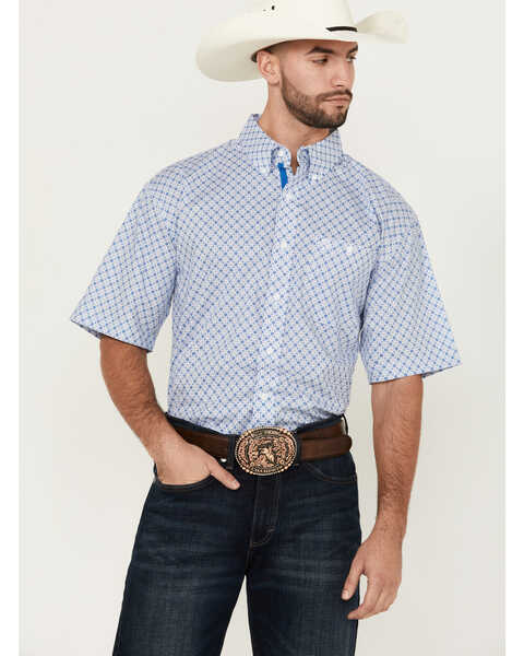Image #1 - George Strait by Wrangler Men's Circle Geo Print Short Sleeve Button-Down Stretch Western Shirt - Tall , , hi-res