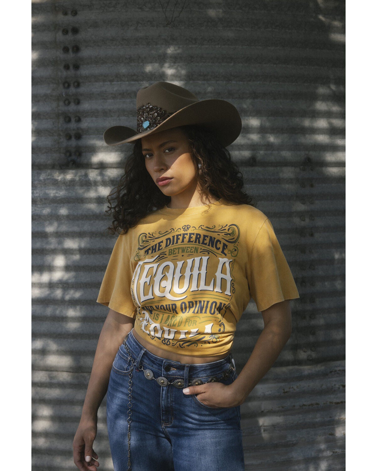 Idyllwind Women's I Asked For Tequila Short Sleeve Graphic Tee, Dark Yellow, hi-res