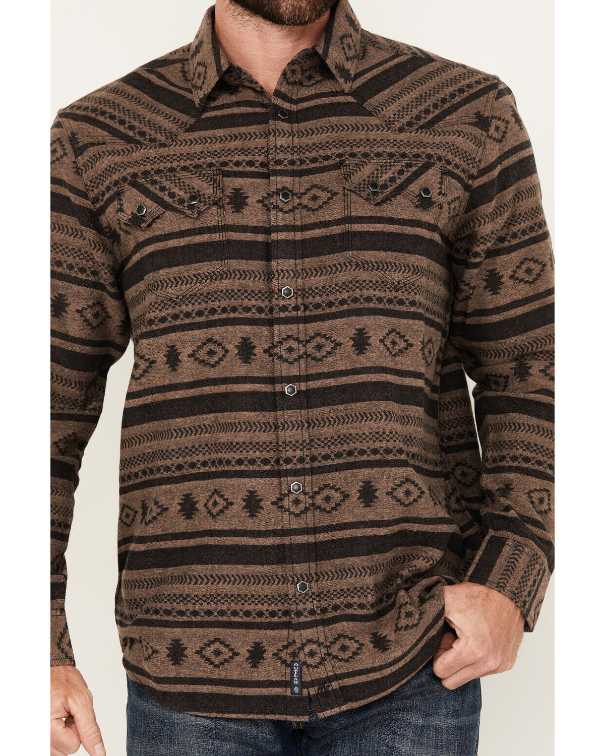 Image #3 - Moonshine Spirit Men's Deer Valley Southwestern Striped Long Sleeve Snap Western Shirt, Black, hi-res