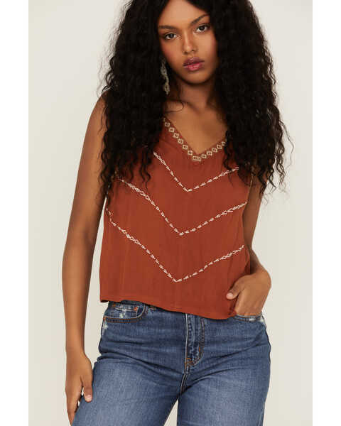 Image #3 - Shyanne Women's Rust Embroidered Southwestern Cami, Rust Copper, hi-res