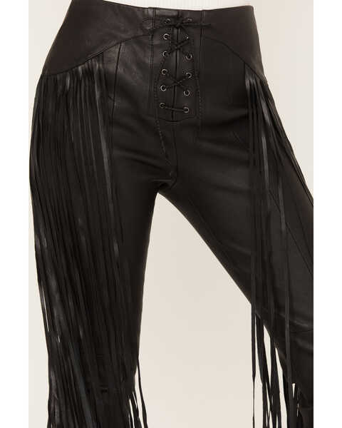 Image #3 - Wonderwest Women's Leather Fringe Pants, Black, hi-res