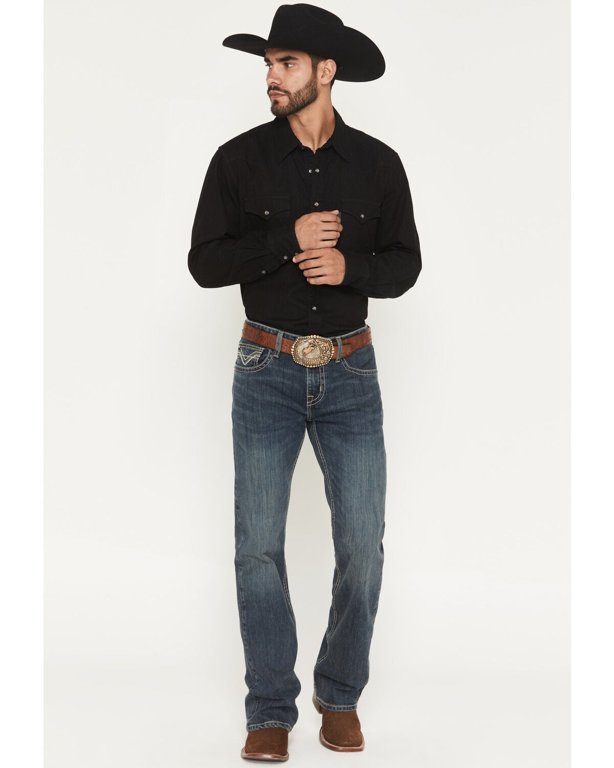 Image #1 - Rock & Roll Denim Men's Dark Wash Pistol Bootcut Reflex Stretch Denim Jeans, Dark Wash, hi-res