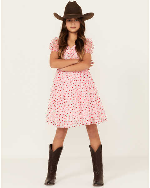 Image #1 - Trixxi Girls' Flocked Heart Mini Dress , Pink, hi-res