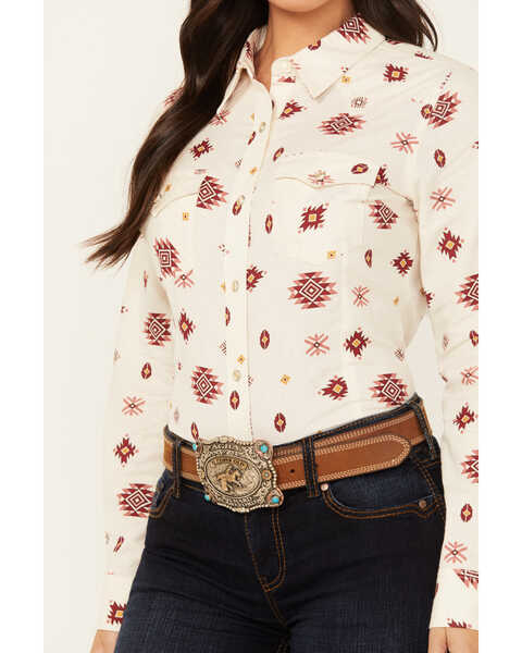 Image #3 - Wrangler Women's Southwestern Print Long Sleeve Snap Flannel Shirt , White, hi-res