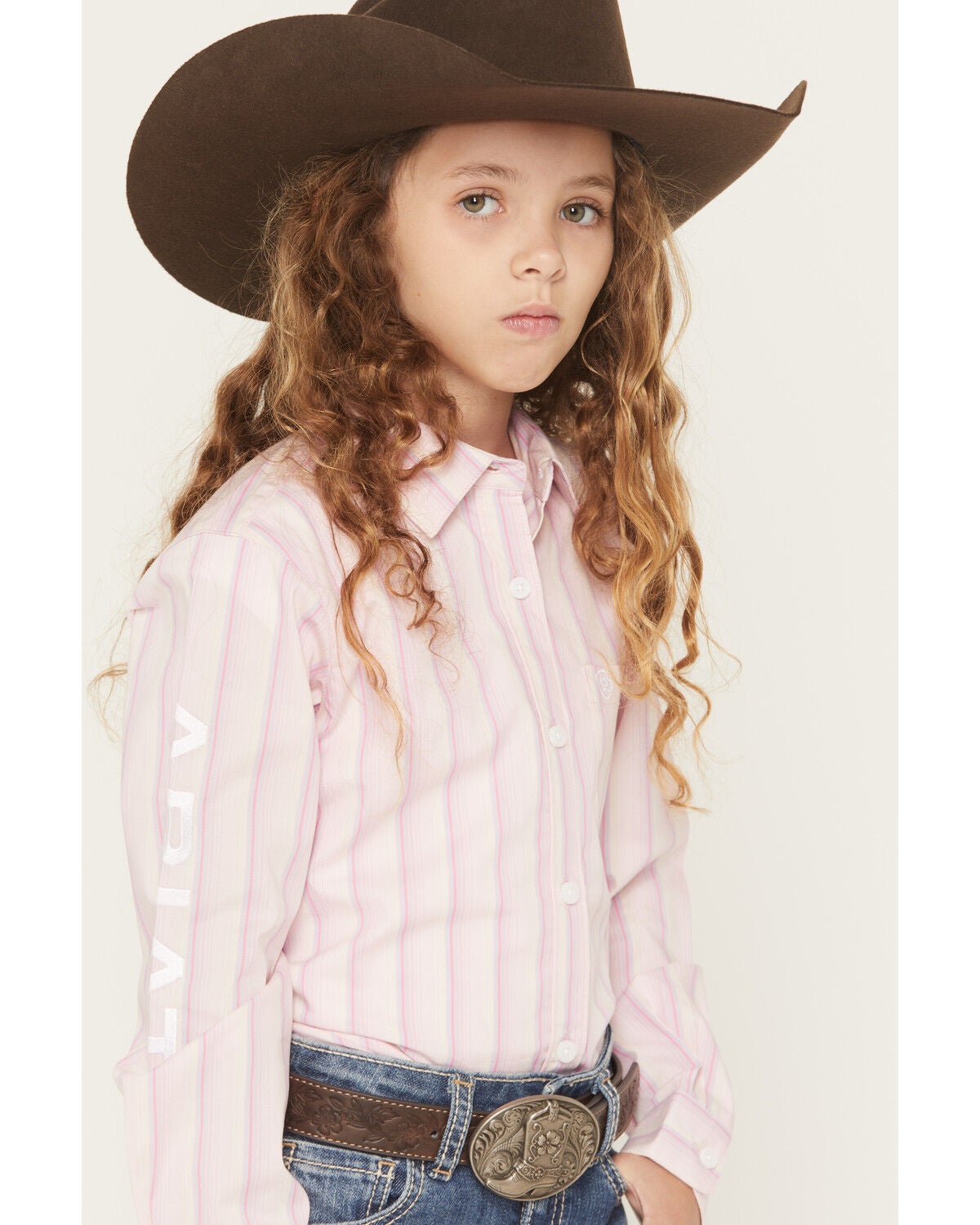 Image #2 - Ariat Girls' Team Kirby Striped Long Sleeve Button-Down Stretch Western Shirt, Pink, hi-res