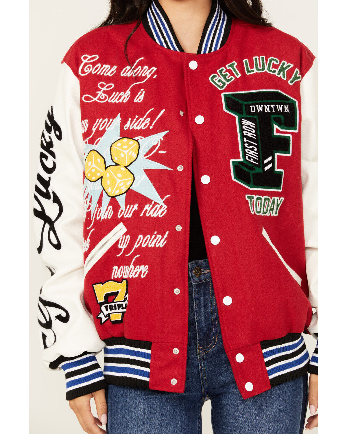 Image #3 - First Row Women's Road To Fortune Varsity Jacket, Red, hi-res