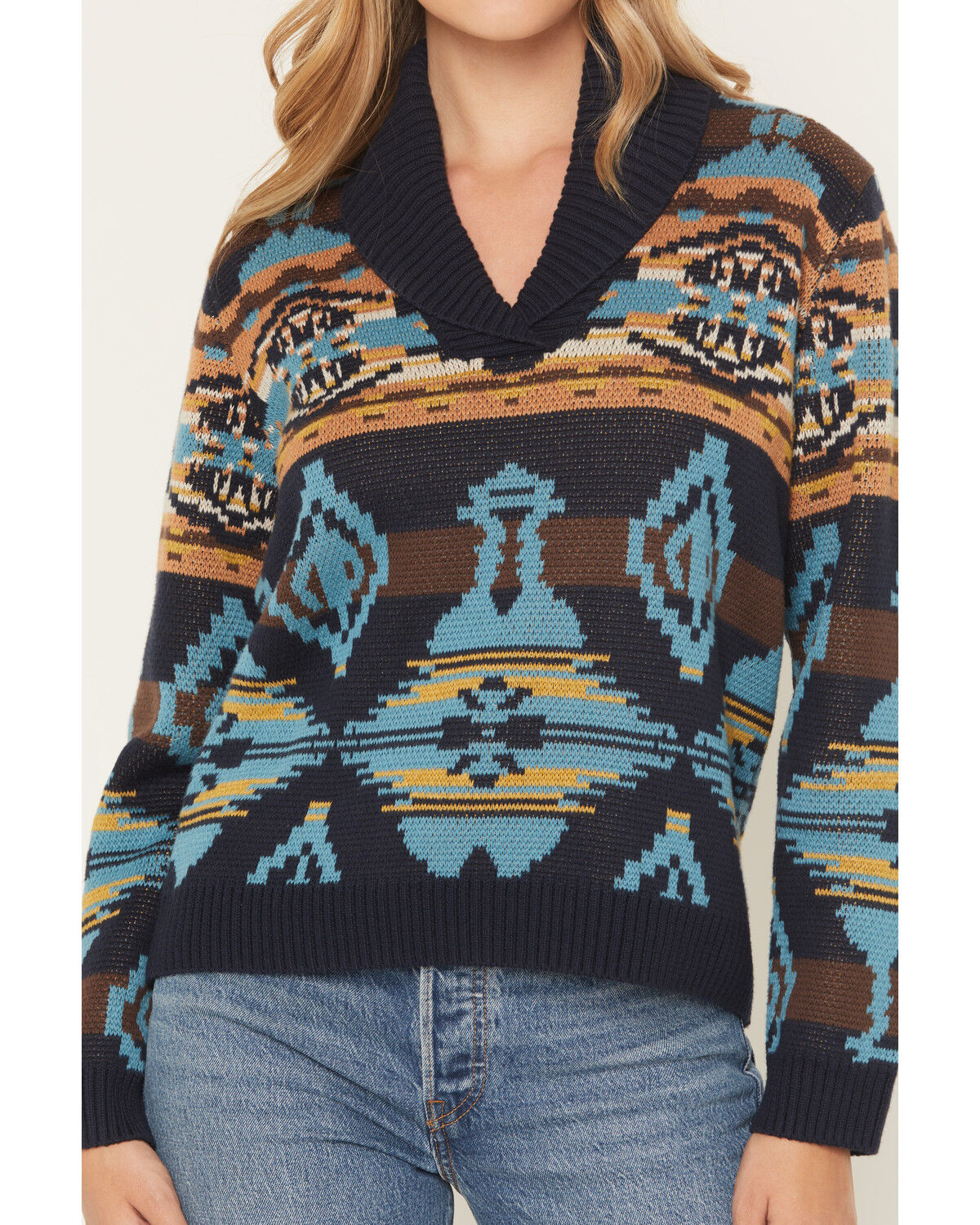 Image #3 - Shyanne Women's Southwestern Print Knit Sweater, Indigo, hi-res