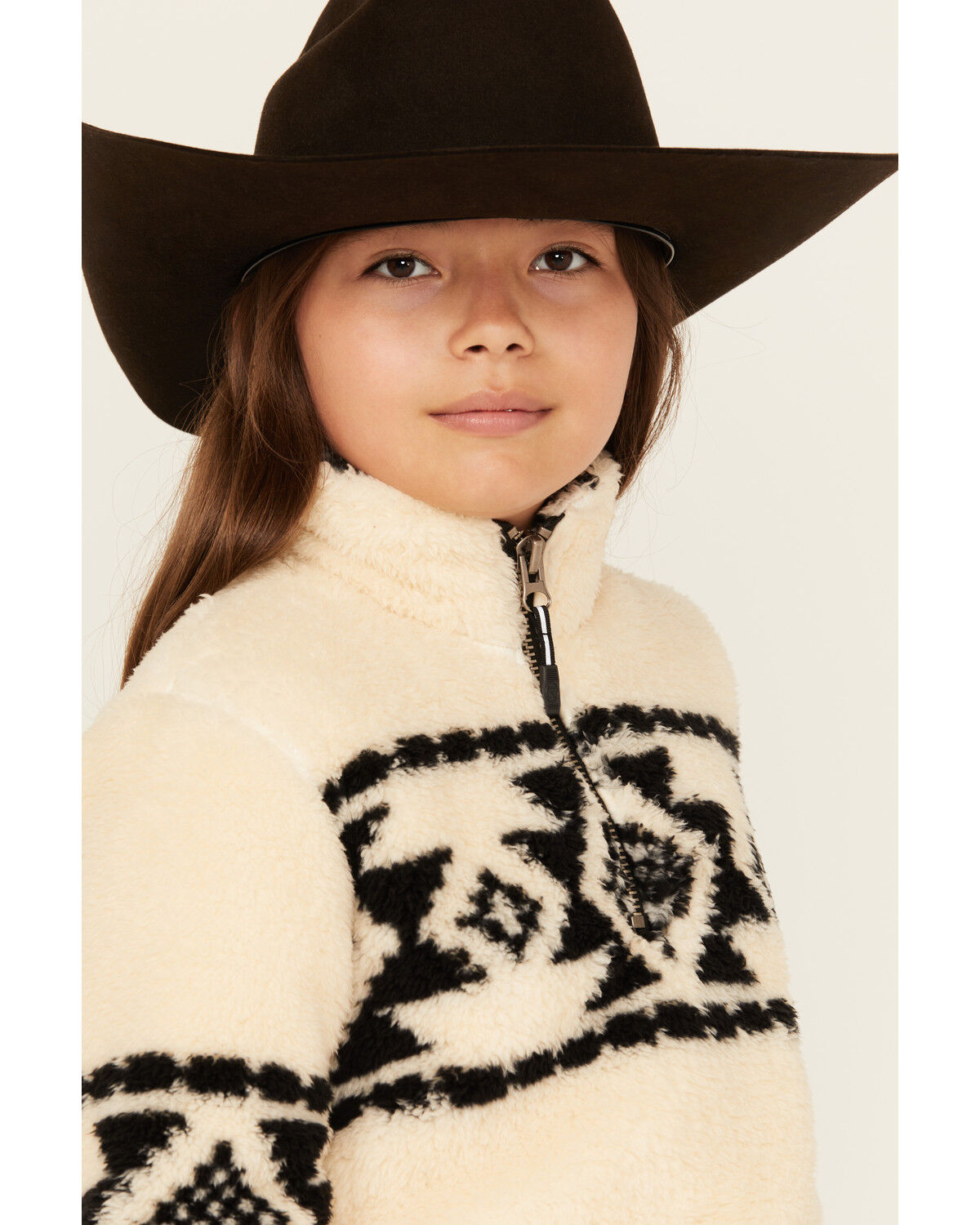 Image #2 - Roper Girls' Southwestern Print 1/4 Zip-Up Fleece Pullover, Cream, hi-res