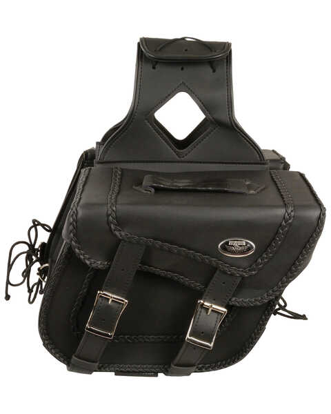 Image #2 - Milwaukee Leather Medium Braided Zip-Off Throw Over Saddle Bag, Black, hi-res