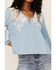 Roper Women's Denim Lace Embroidered Floral Peasant Top, Blue, hi-res
