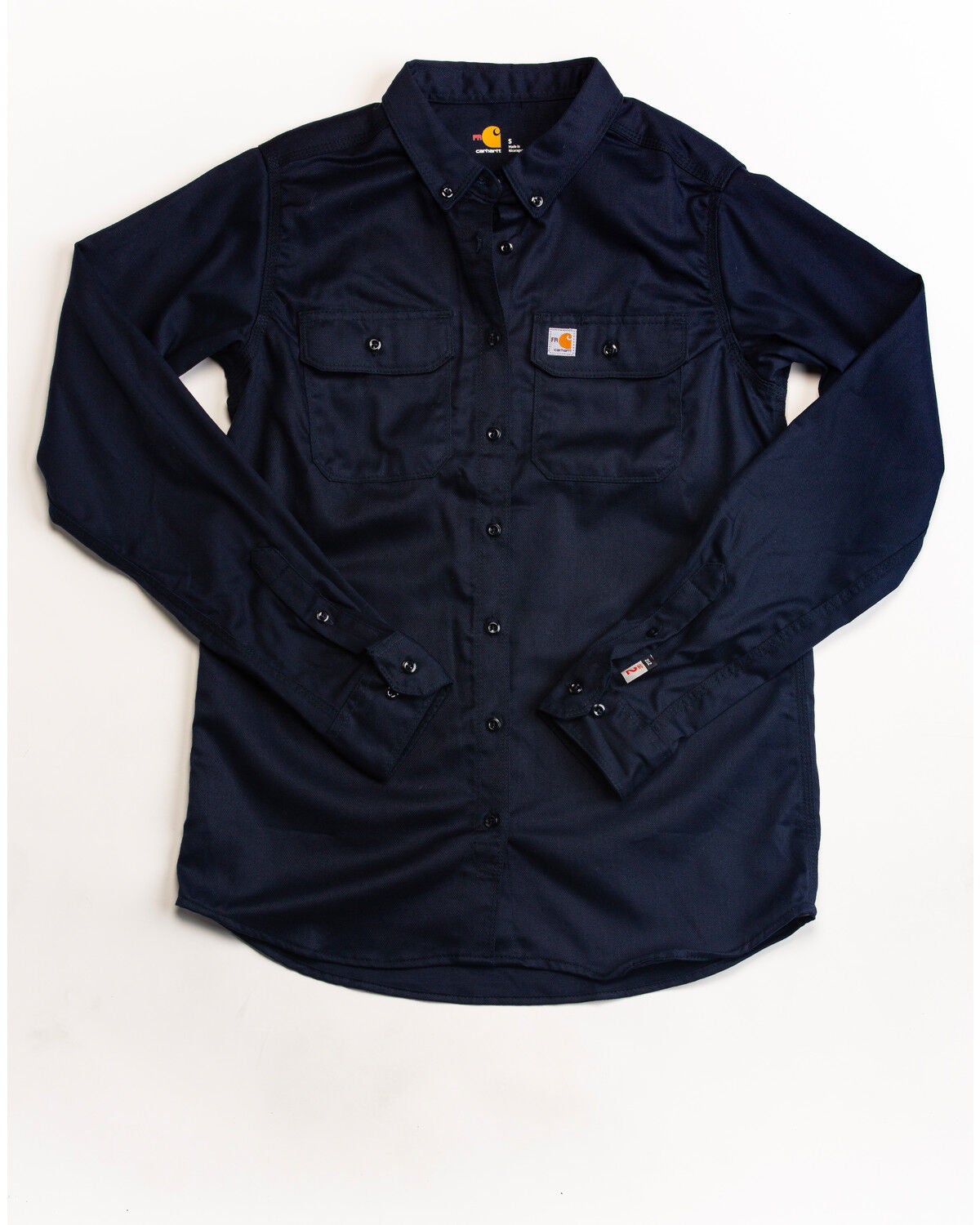 Carhartt Women's FR Rugged Flex&reg; Long Sleeve Button-Down Work Shirt, Navy, hi-res