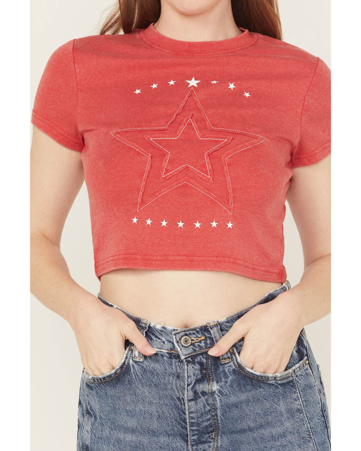 Image #3 - Youth in Revolt Women's Star Baby Tee, Red, hi-res