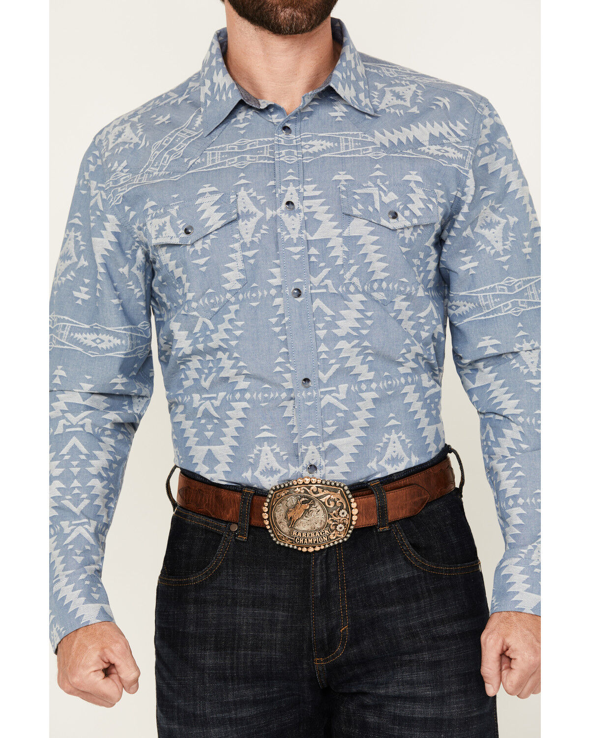 Image #3 - Cody James Men's Badlands Southwestern Print Long Sleeve Snap Western Shirt, Navy, hi-res