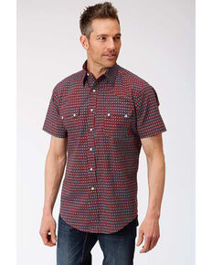 West Made Men's Octo Geo Print Short Sleeve Western Shirt , Red, hi-res