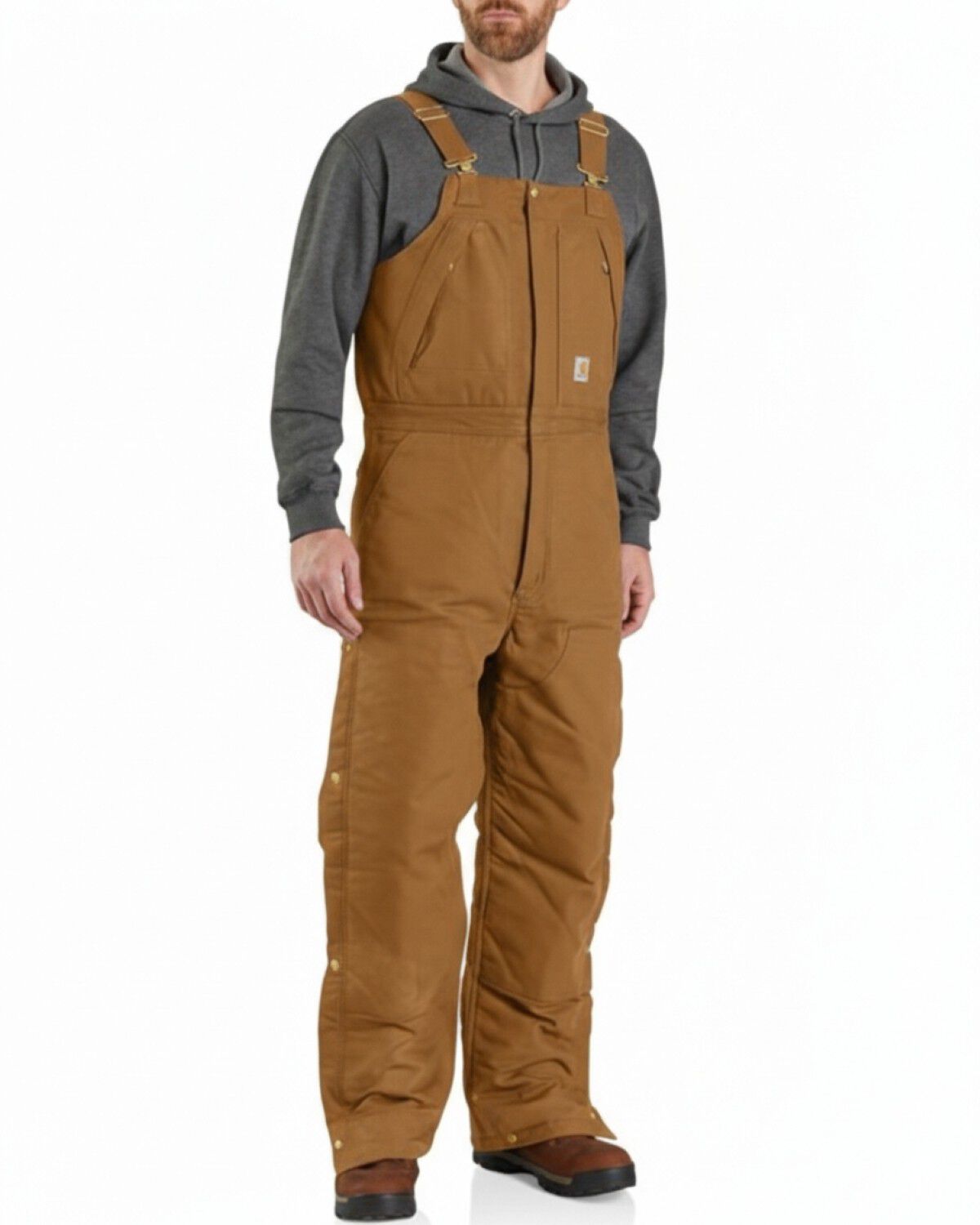 Carhartt Men's Loose Fit Firm Duck Insulated Work Overalls, Brown, hi-res