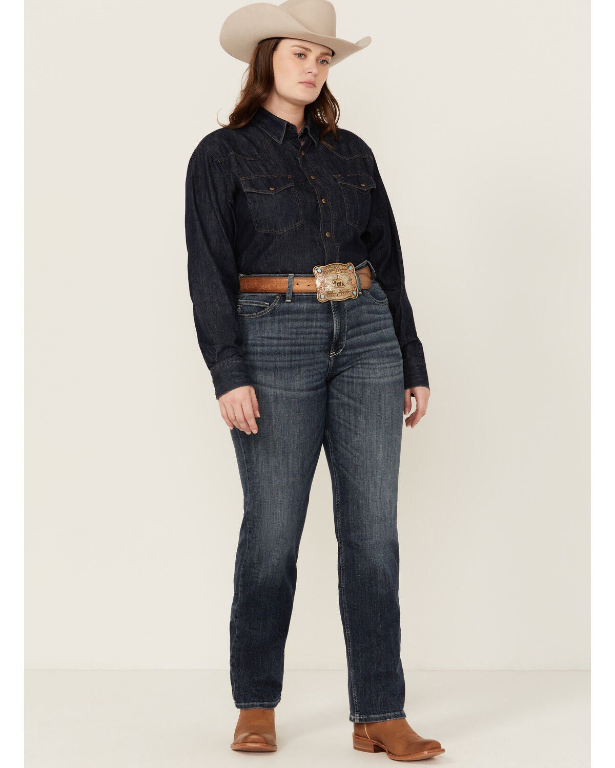 Ariat Women's Perfect Rise Madison Stretch Straight Jeans - Plus, Dark Wash, hi-res