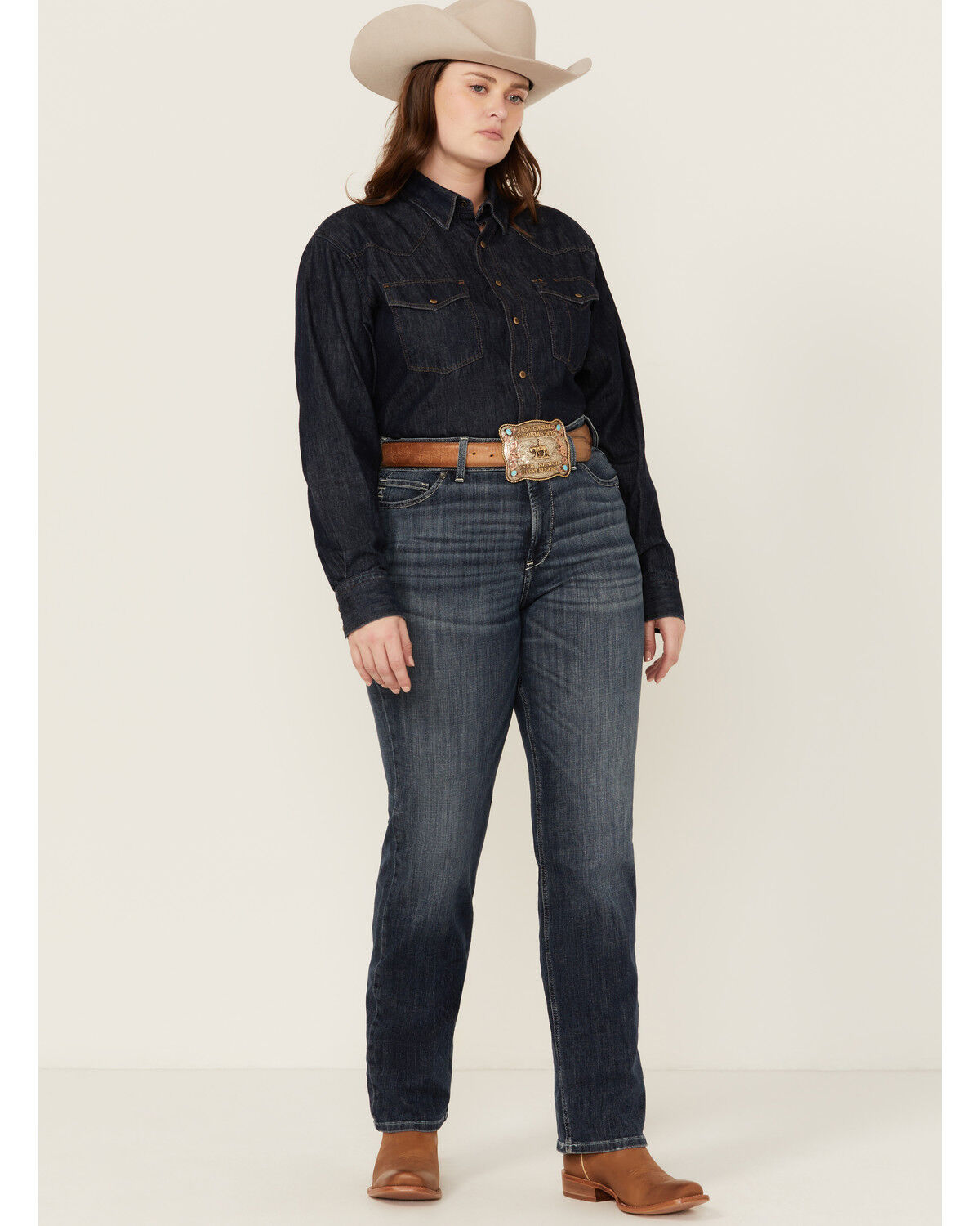 Image #1 - Ariat Women's Perfect Rise Madison Stretch Straight Jeans - Plus, Dark Wash, hi-res