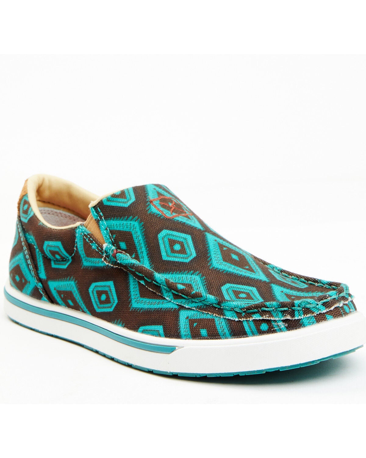 Twisted X Women's Southwestern Pattern Casual Kicks Slip-On Shoes - Moc Toe, Chocolate/turquoise, hi-res