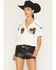 Image #1 - Wrangler X Lainey Wilson Women's Cowboy Short Sleeve Snap Camp Shirt, White, hi-res