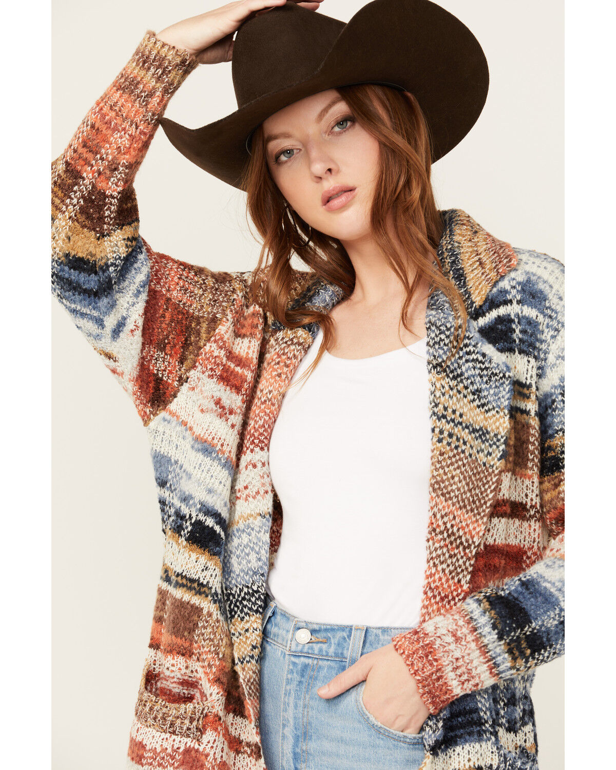 Image #2 - Room 34 Women's Striped Duster Cardigan, Multi, hi-res