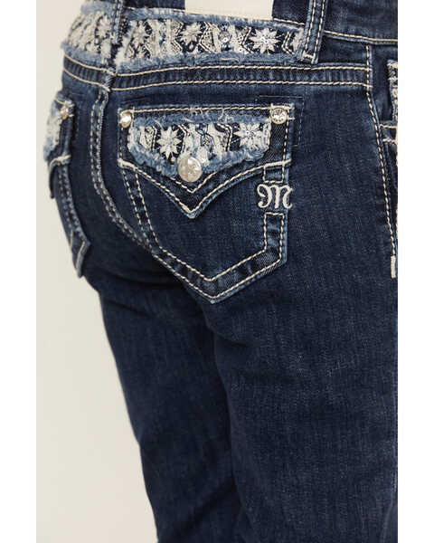 Image #2 - Miss Me Girls' Dark Wash Burnout Distressed Star Embroidered Bootcut Denim Jeans , Blue, hi-res