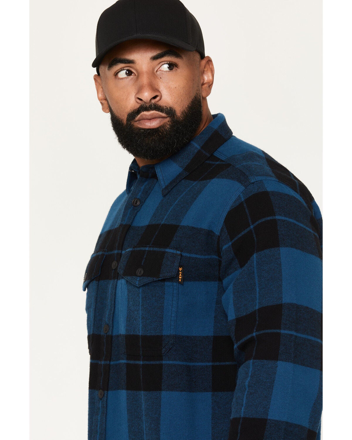 Image #2 - Hawx Men's Bull Plaid Print Long Sleeve Button-Down Flannel Shirt, Navy, hi-res