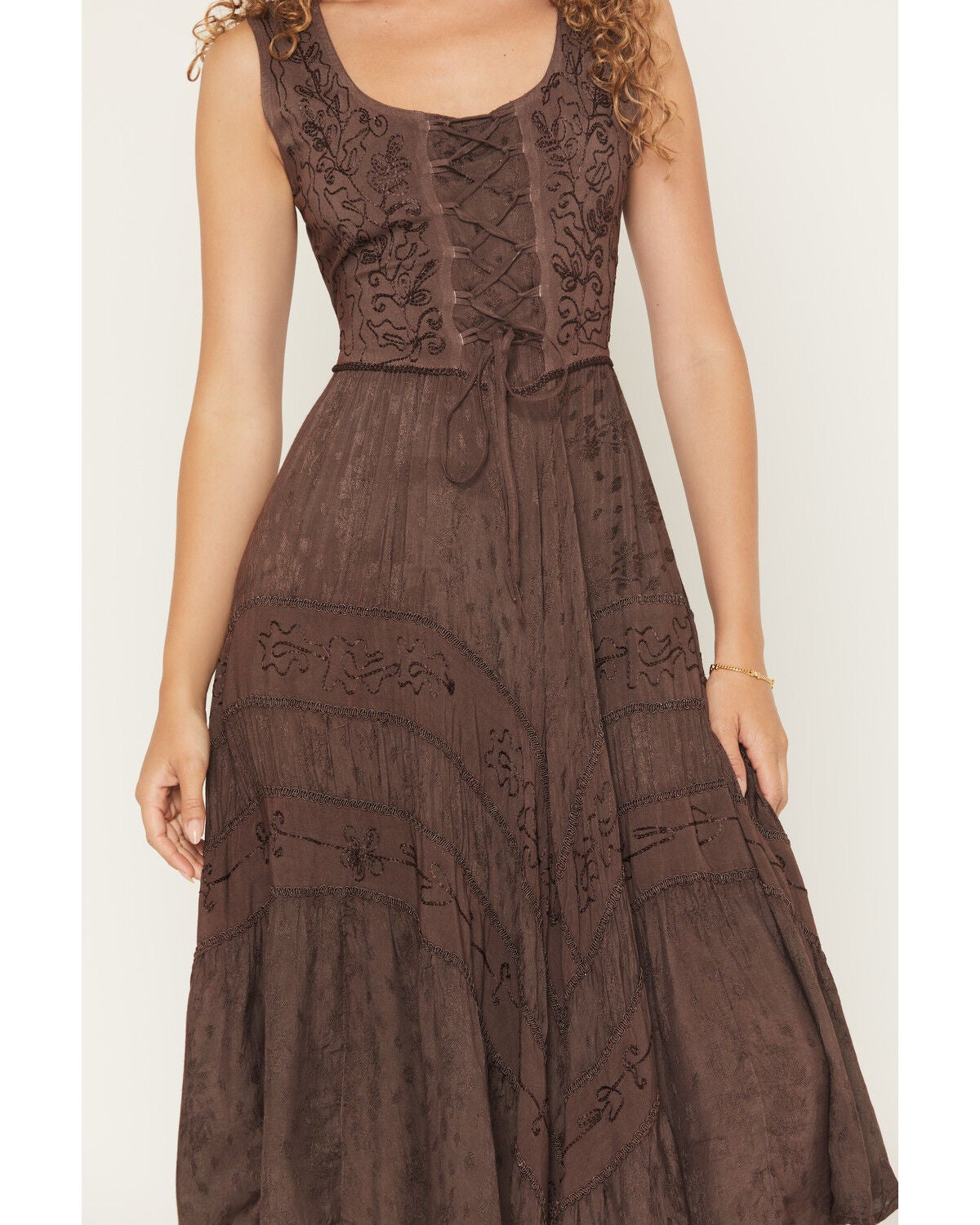 Image #3 - Scully Women's Lace-Up Jacquard Midi Dress, Brown, hi-res