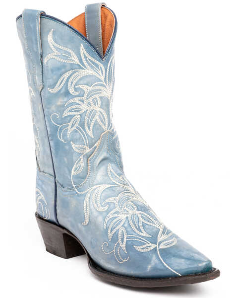 Image #1 - Dan Post Women's Nora Blue Leaf Stitch Boots - Snip Toe , , hi-res