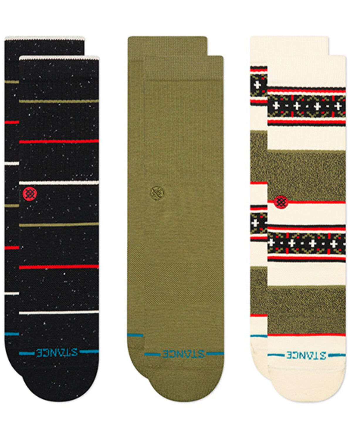 Image #1 - Stance Men's Greetings Crew Socks - 3 Pack, Black, hi-res