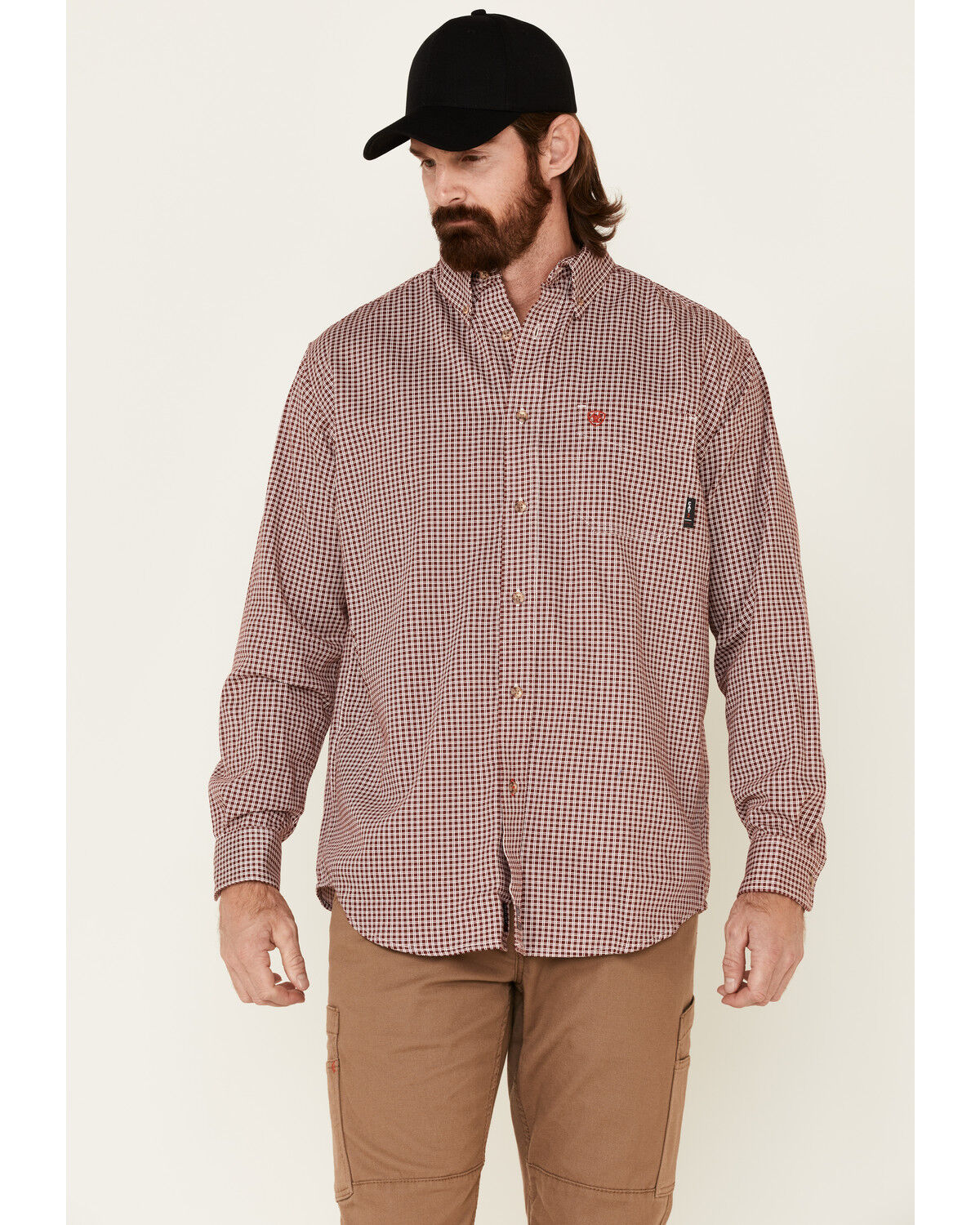 Image #1 - Ariat Men's FR Plaid Print Long Sleeve Work Shirt - Big & Tall, Wine, hi-res