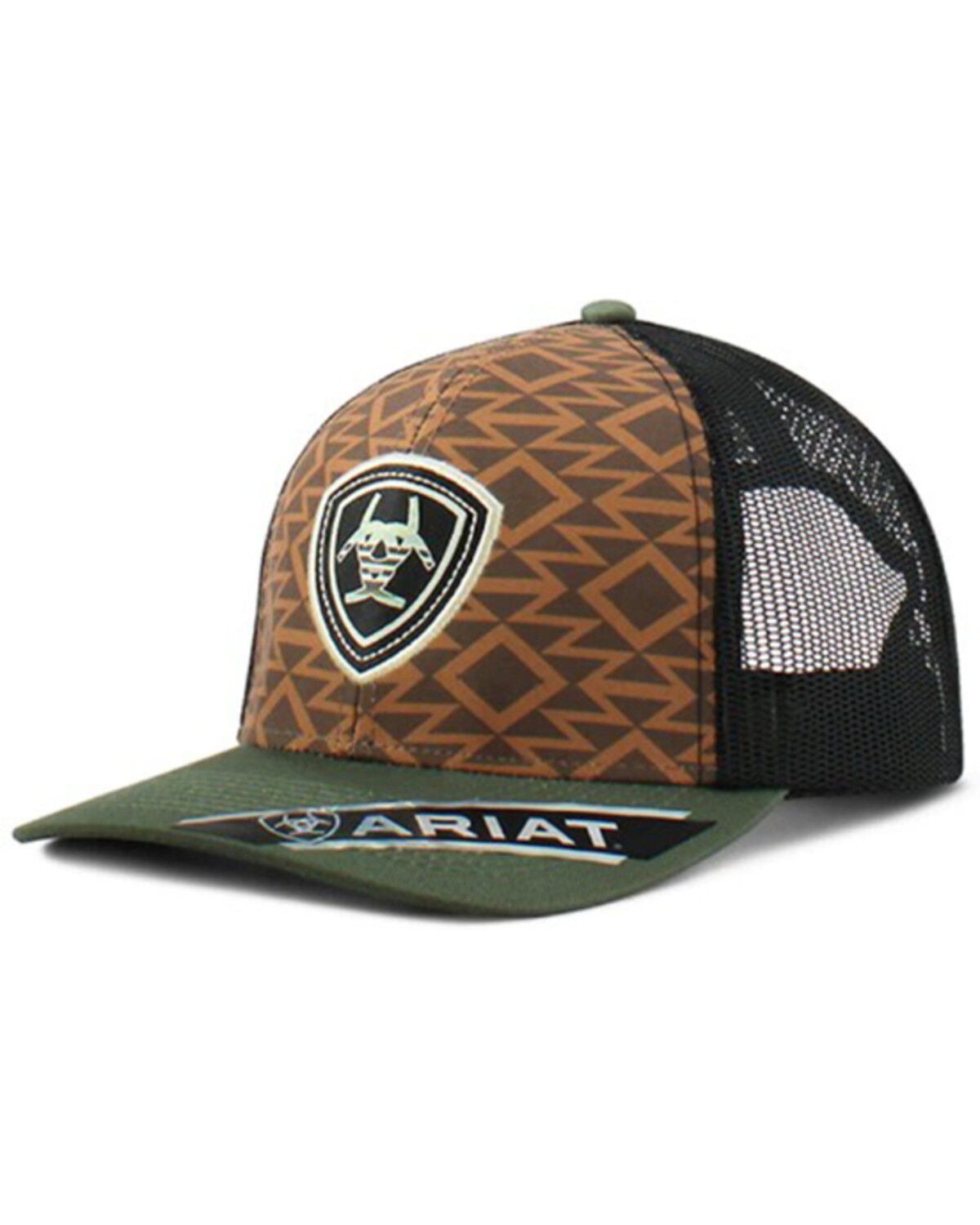 Image #1 - Ariat Women's Southwestern Print Logo Ball Cap, Black, hi-res