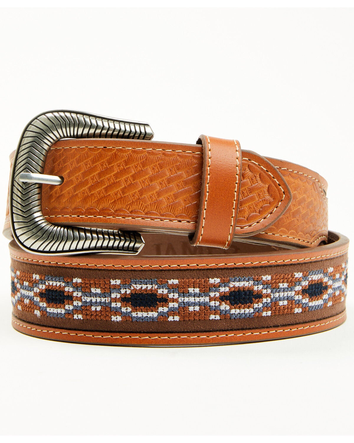 Cody James Men's Chesny Cross-Stitched Western Belt, Brown, hi-res