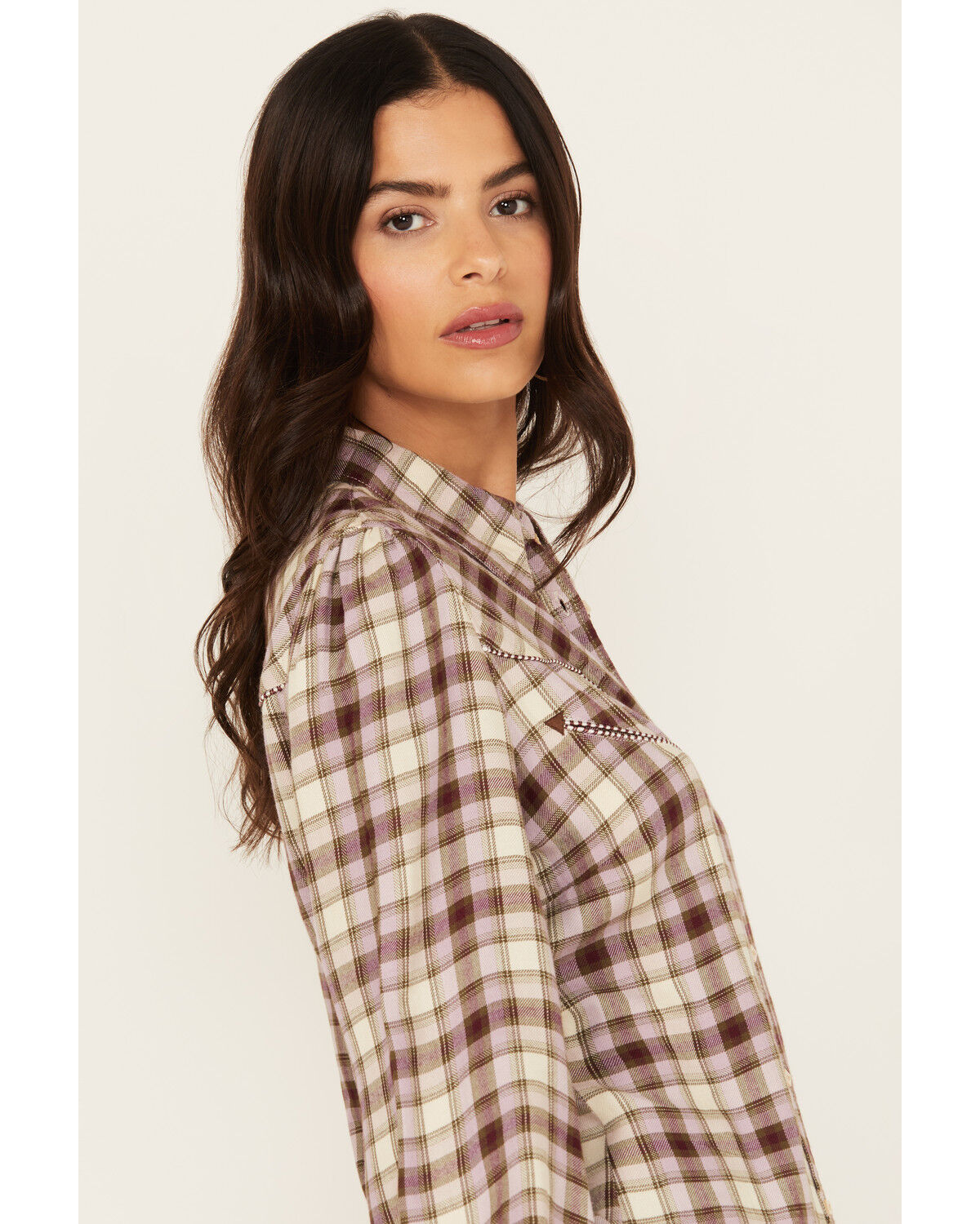 Image #3 - Shyanne Women's Plaid Print Long Sleeve Button-Down Western Shirt, Cream, hi-res