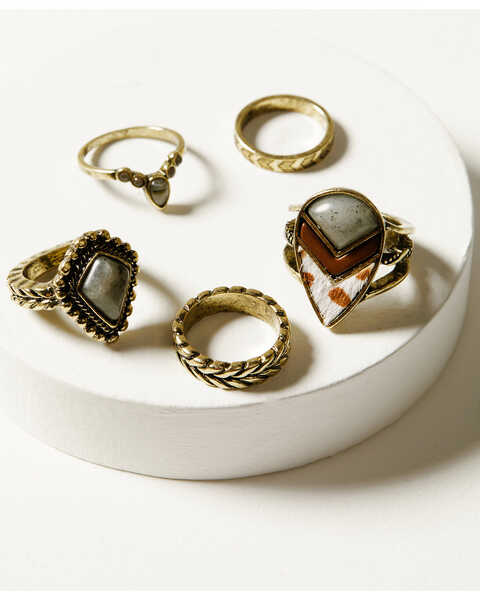 Image #1 - Shyanne Women's Soleil Inlay Teardrop Ring Set - 5 Piece, Gold, hi-res