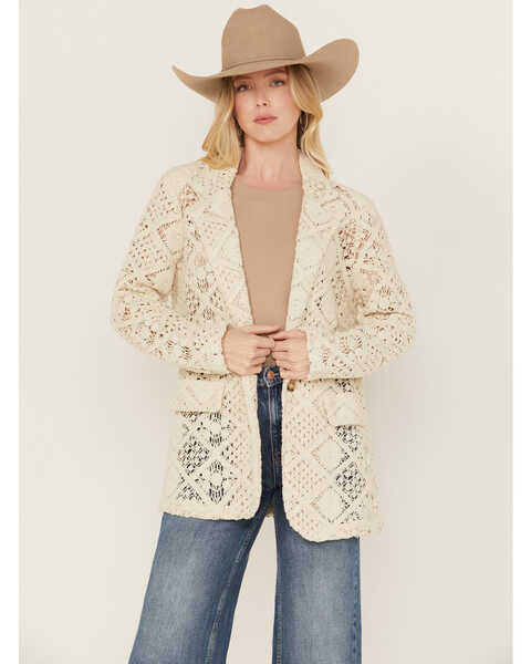 Image #1 - Miss Me Women's Crochet Jacket , Beige, hi-res