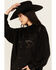 Shyanne Women's Faux Suede Laser Cutout Shacket, Black, hi-res