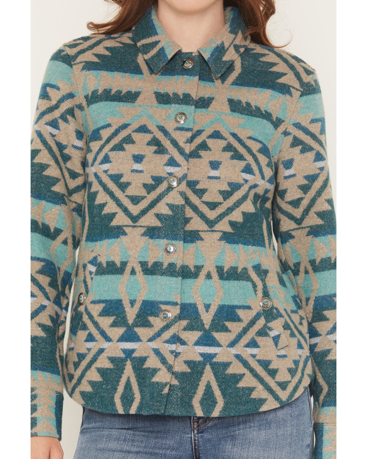 Image #3 - Shyanne Women's Southwestern Snap Blanket Shacket, Turquoise, hi-res
