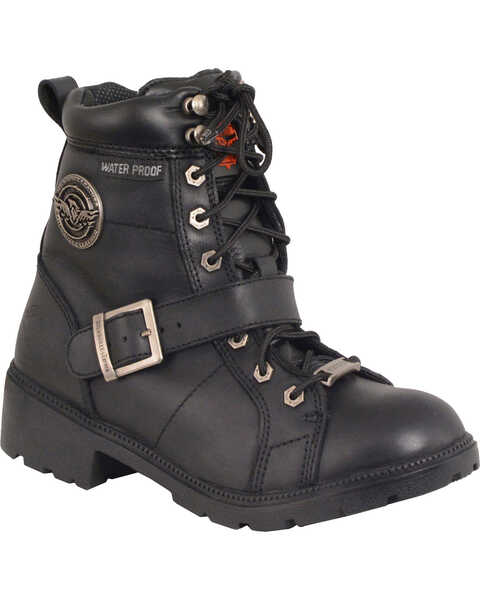 Image #1 - Milwaukee Leather Women's Waterproof Side Buckle Boots - Round Toe , Black, hi-res