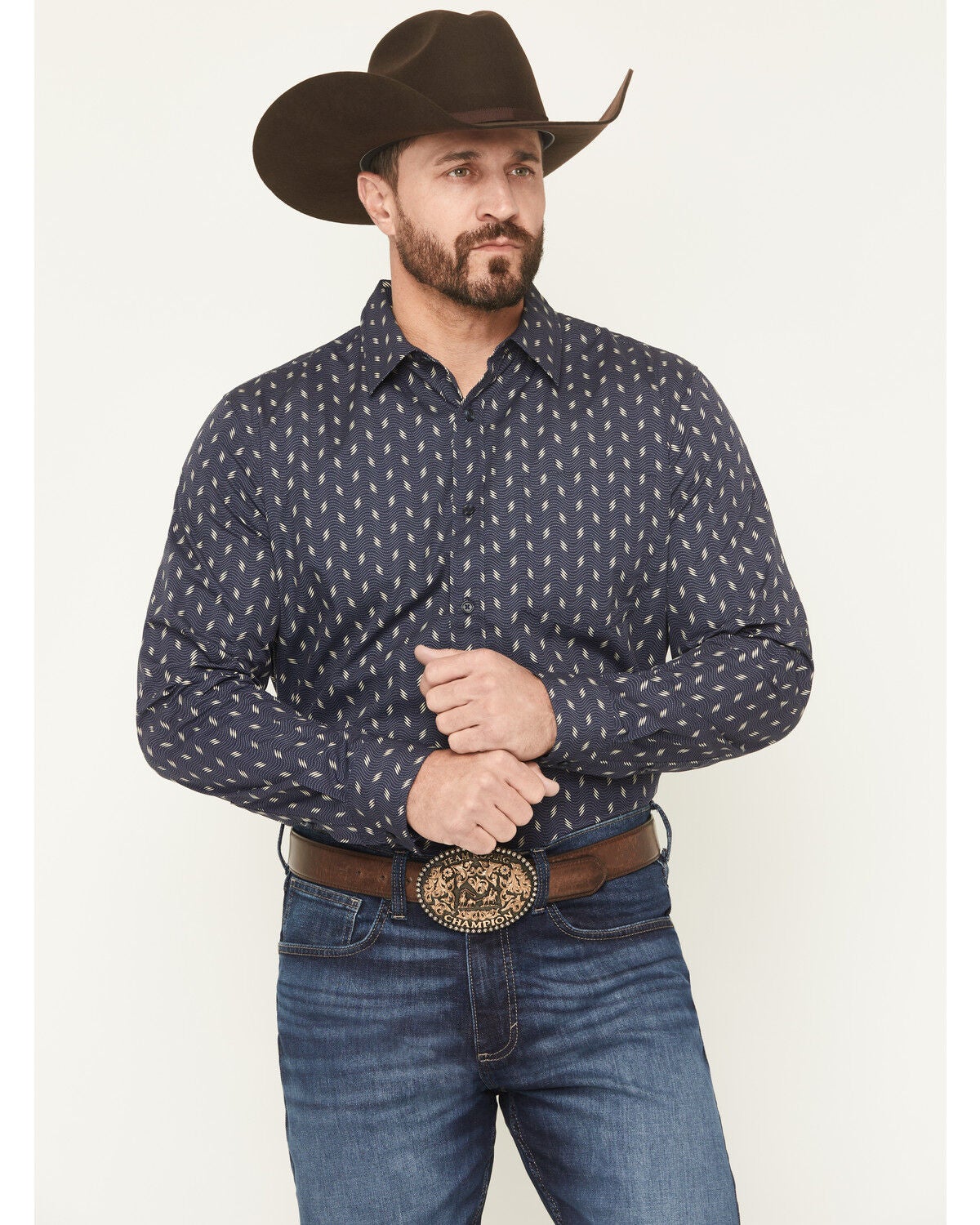 Gibson Trading Co Men's Zig Zag Geo Print Long Sleeve Button-Down Western Shirt, Navy, hi-res